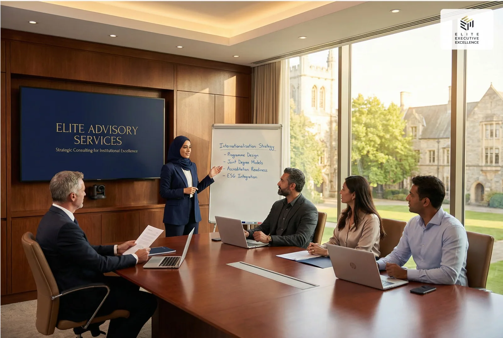 Academic leaders discussing institutional strategy